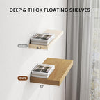 Dreamland 24" Floating Shelves for Wall, 12" Deep Thicker Oak Floating Shelves, Wall-Mounted Shelves for Bedroom, Living Room