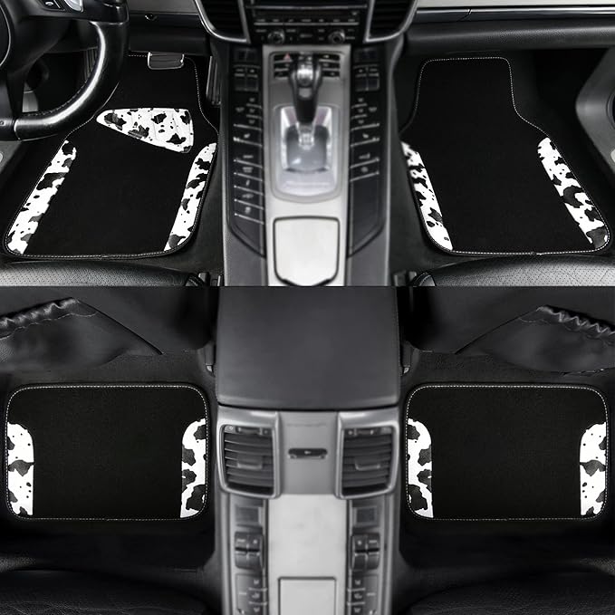 CAR PASS Waterproof Universal Fit Car Floor Mats, Cow Print Car Mats Fit for SUV,Vans,sedans, Trucks,Set of 4pcs Car Carpet w