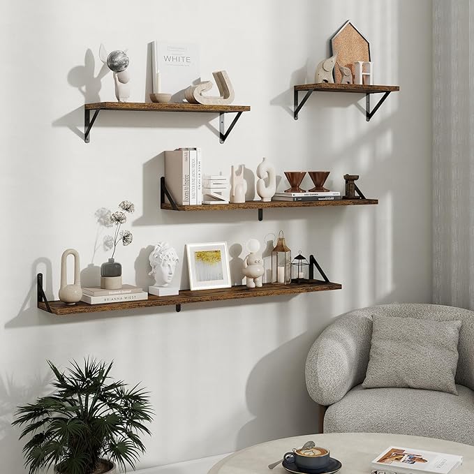 Floating Shelves, 8 Inch Deep Rustic Wood Wall Storage, 48W x 8D Wall Shelves Set of 2, Heavy Duty Metal Brackets, Industrial