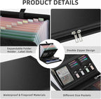 Huolewa Fireproof Accordion File Organizer, Portable Expanding File Folder with Waterproof Zipper&Labels, Black Document Orga