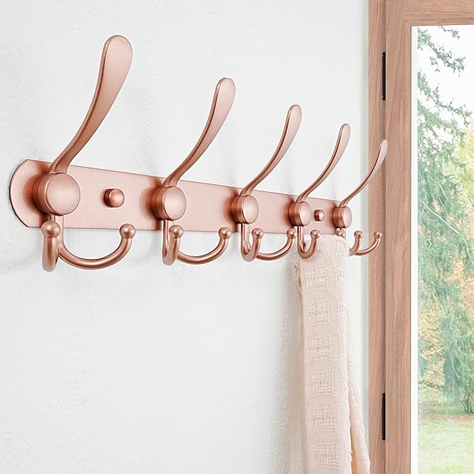 Dseap Coat Rack Wall Mounted - 5 Tri Hooks, Heavy Duty, Stainless Steel, Metal Coat Hook Rail for Coat Hat Towel Purse Robes 