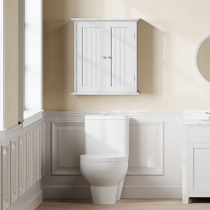 ChooChoo Bathroom Wall Cabinet, Over The Toilet Space Saver Storage Cabinet, Medicine Cabinet with 2 Door and Adjustable Shel