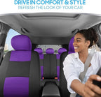 BDK PolyPro Car Seat Covers Full Set in Purple on Black – Front and Rear Split Bench Seat Covers for Cars, Easy to Install Ca