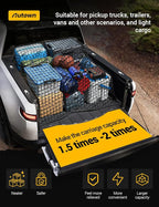 AUTOWN Cargo Net for Pickup Truck Bed - Stretchable 4'x4' to 7'x7', High Elastic Fine Mesh 1''x1'' with 8 Metal Carabiners - Ideal for ATV, SUV, UTV, Truck and Boat Use (Double Layer)