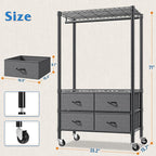 Raybee Clothes Rack Heavy Duty Clothing Rack with Rolling Wheels & 4 Drawers, Clothing Racks for Hanging Clothes with Drawers