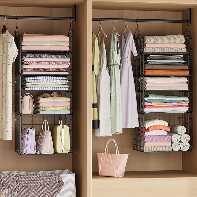 X-cosrack Closet Hanging Organizer Shelves - 5 Tier Wardrobe Organizers and Storage Bin, Hanging Organizer Shelves, Clothes S