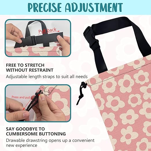 Car Garbage Bag Vintage Pink Groovy Flowers Drawstring Car Trash Bag Hanging for Back Seat with Adjustable Buckle Canvas Vehicle Trash Can Easy-to-Install