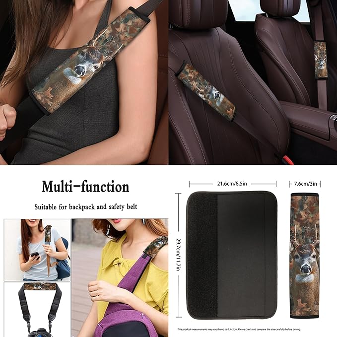 Camouflage Hunting Deer 13 Pack Car Seat Cover Set for Front and Rear, Auto Interior Accessories Full Set for Women Men Car Seat Protective Covers Universal Fits for Most Vehicles