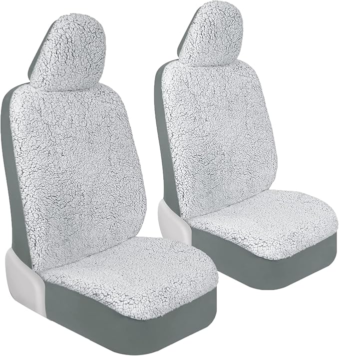 Carbella Plush Sherpa Fleece, 2 Pack Gray Seat Cover for Cars with Soft Cushioned Touch, Cute Automotive Interior Protector f