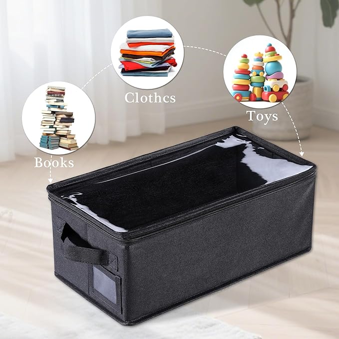 CCidea DVD Storage Box with Clear Window - 15.75" Foldable Media Organizer, Premium Zipper Closure, Holds 27+ DVDs, Dustproof Non-woven Fabric, Reinforced Handles & Label Slot (4)