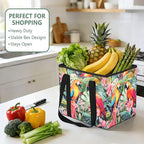 Colorful Parrot Birds Reusable Grocery Bags Large Shopping Tote Bag with Reinforced Bottom Board, Water Resistant Foldable St