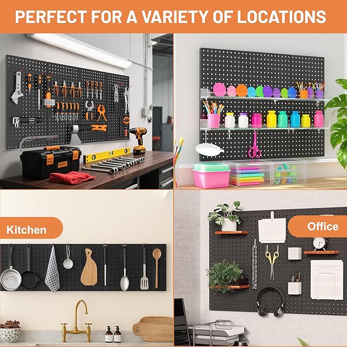 Ultrawall 4 Pack Metal Peg Board Panels with Hooks, Pegboard Wall Tool Organizer for Garage, 84pcs Peg Board with Accessories