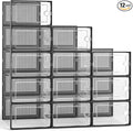 Kuject Large Shoe Organizers Storage Boxes for Closet, 12 Pack Clear Plastic Stackable Storage Bins with Lids, Under Bed Shoe