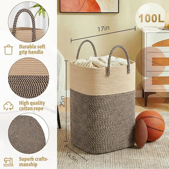 Laundry Basket,Woven Cotton Rope Laundry Hamper,Versatile Storage for Dirty Clothes,Baby Toys,and Blankets in Bathroom, Nurse