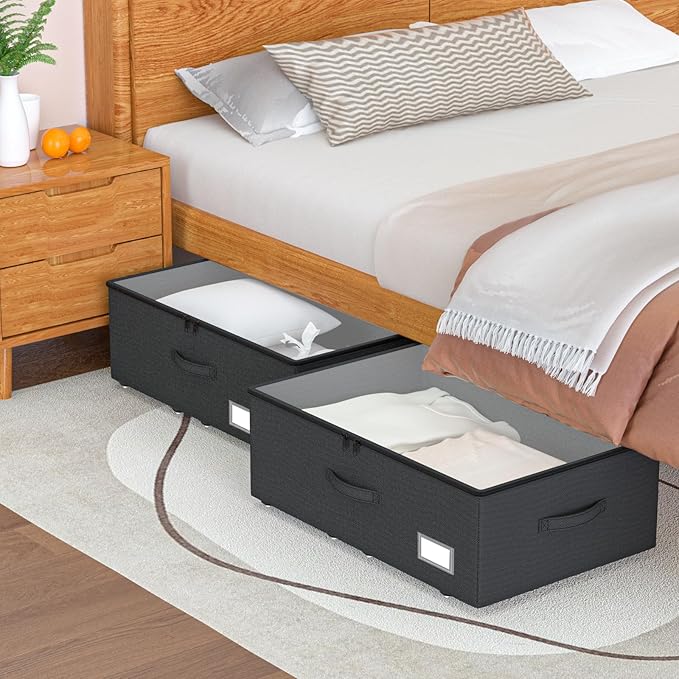 Underbed Storage With Wheels, No Assemble Required 12 inches Height Under bed Storage Bins,Large Capacity Rolling Shoe Storag