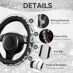 CAR PASS Leather Cow Bling Diamond Car Seat Covers Front & Rhinestone Carpet Car Floor Mats & Sparkly Steering Wheel Cover 15