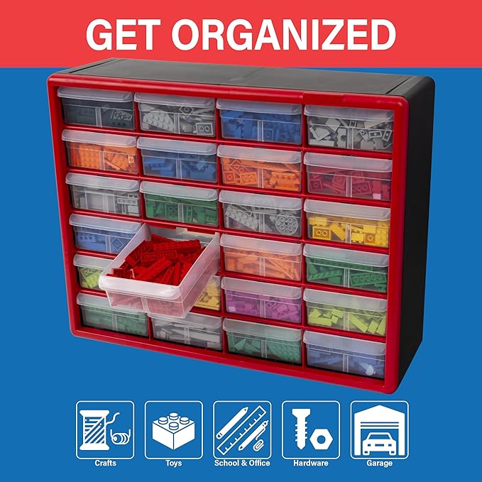Akro-Mils 24-Drawer Plastic Drawer Storage Cabinet for Garage Organization, Bead Organizer, Building Bricks Storage, Teacher 