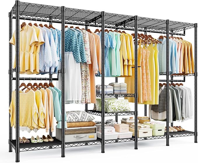Raybee 88.2" W Clothes Rack Heavy Duty Clothing Racks for Hanging Clothes Extra Wide Portable Closet Loads 1200LBS Freestandi