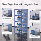 eWonLife Large Shoe Organizer Storage Box with Magnetic Door,12 Pack Clear Plastic Stackable Sneaker Containers for Closet, C