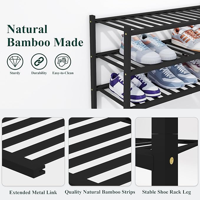 Smiry Shoe Rack, 6 Tier Thick Bamboo Shoe Organizer, Stackable Free Standing Wooden Shoe Storage Shelf for Closet, Entryway, 