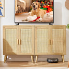 Iwell Storage Cabinet with 2 Shelves, Rattan Cabinet with 2 Doors, Sideboard Buffet Cabinets with Storage for Living Room, Di