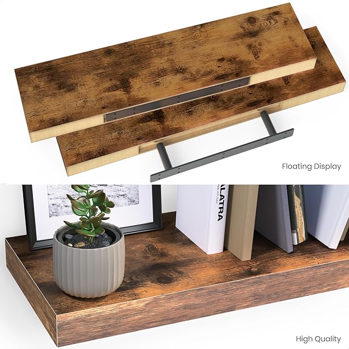Ballucci Floating Shelves, 24" Wood Wall Shelf Set of 2, with Invisible Brackets for Bathroom, Living Room, Bedroom, Kitchen,