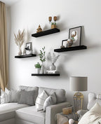 PHPH Wood Floating Shelves for Wall, Wooden Wall Shelves for Bedroom, Set of 6 Black 17 Inch