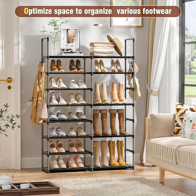 OYREL Shoe Rack Organizer 8 Tiers, Tall Shoe Racks Shelf Storage, 26-32 Pairs Vertical Large Rack,Stackable Shoes Racks for E