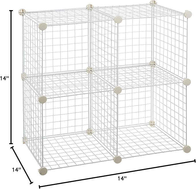 Amazon Basics 4 Cube Wire Grid Storage Organizer, Closet Organizer and Shelves, Stackable, Space-Saving, Easy to Assemble, 14