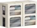4 Pack Clothes Storage Bins with Metal Frame - 100L Stackable Storage Box with Lid，Foldable Storage Container Organizer for C