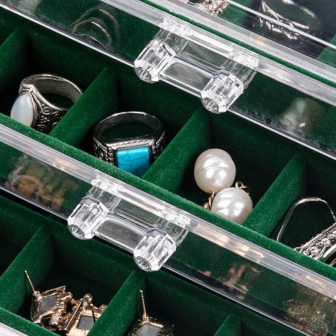 Frebeauty Acrylic Jewelry Organizer Earring Organizer Box with 5 Drawers Earring Holder Organizer with Velvet Trays Clear Jew