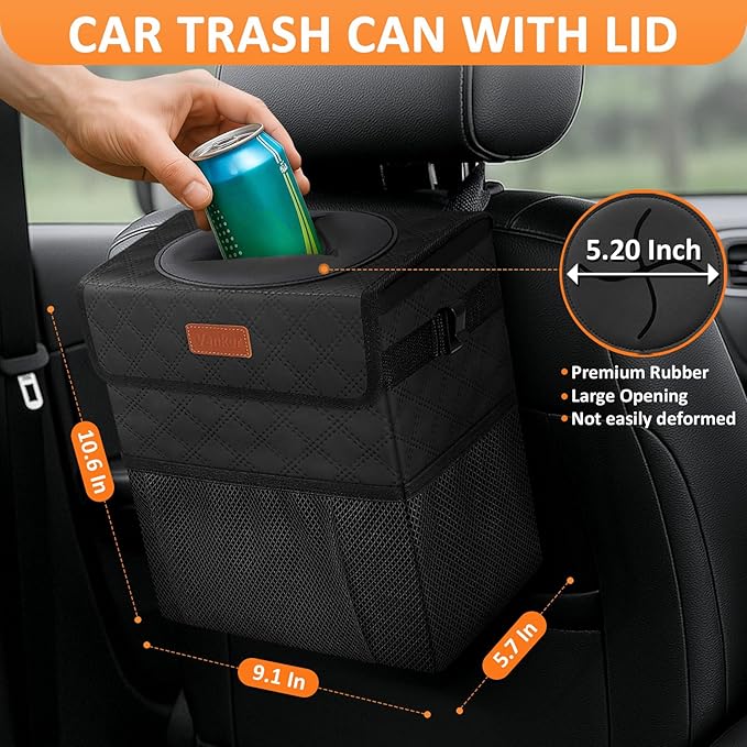 Car Trash Can for Cute, Bag Bin Hanging Waterproof Automotive Car Garbage Cans Leak Proof Vehicle Trash Can Diamond Pattern-Black