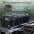 Car Rooftop Cargo Carrier Bag 15 Cubic Feet, 100% Waterproof Heavy Duty Car Roof Bag for All Vehicle with/Without Racks - Anti-Slip Mat, 4 Door Hooks, Storage Bags, 4PCS 3.8CM Straps(Gray)