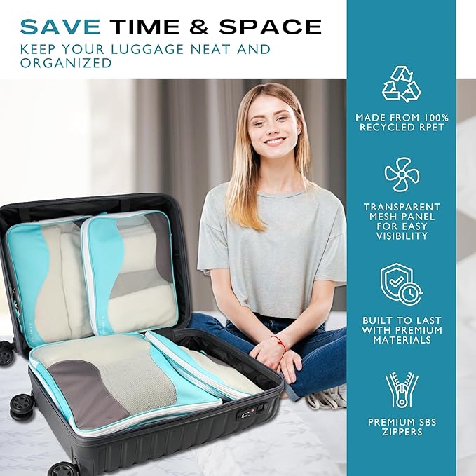 Compression Packing Cubes for Travel, Packing Cubes for Carry on Suitcases, Large Luggage Organizers 4-Pack, Travel Accessori