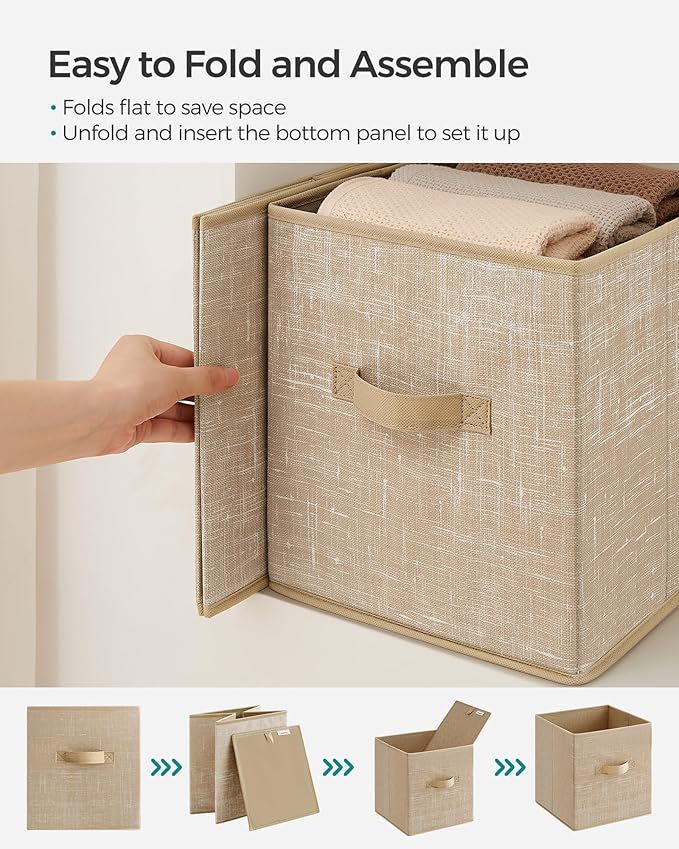 SONGMICS Storage Cubes, 11-Inch Non-Woven Fabric Bins with Double Handles, Set of 6, Closet Organizers for Shelves, Foldable,