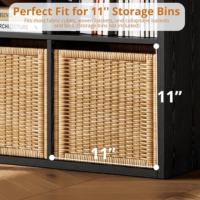 IROCNK Bookshelf, 8-Cube Storage Cube Shelf Organizer, Extra Thick Frame Horizontally & Vertically Reversible Bookcase with O