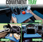 lebogner Steering Wheel Tray, Car Tray for Eating, Hook On Steering Wheel Desk for Food, Laptop and Car Accessories, Car Road Trip Must Haves Gadgets Car Table (Light Blue, with Tablet Slot)