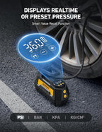 AstroAI H2 Pro Tire Inflator Portable Air Compressor Fully Upgraded Cordless Tire Inflator with DC 12V & Battery Dual Power Supplies Fast Inflation Air Pump for Car Tires Motorcycles Yellow