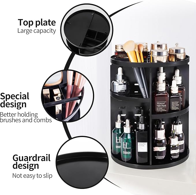 seinlife 360 Rotating Makeup Organizer,DIY Adjustable Spinning Holder,Foldable Cosmetic Storage Display box,Large Capacity Ma