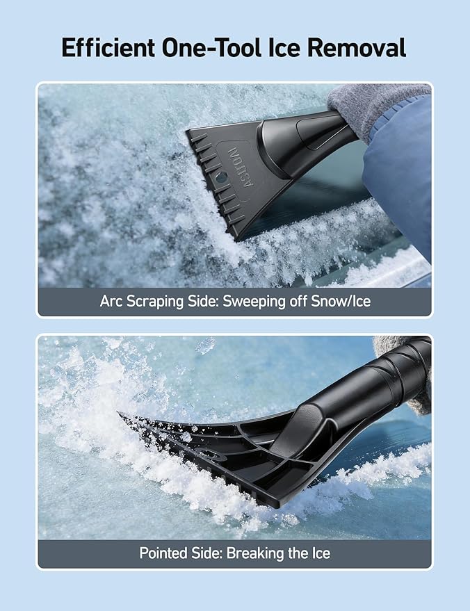 AstroAI 47.2" Ice Scrapers for Car Windshield, 3 in 1 Sturdy Snow Brush with Squeegee, 10 Adjustable Length Settings, Extendable Aluminum Handle, 180° Pivoting Snow Scraper for Car, Truck, SUV(Blue)