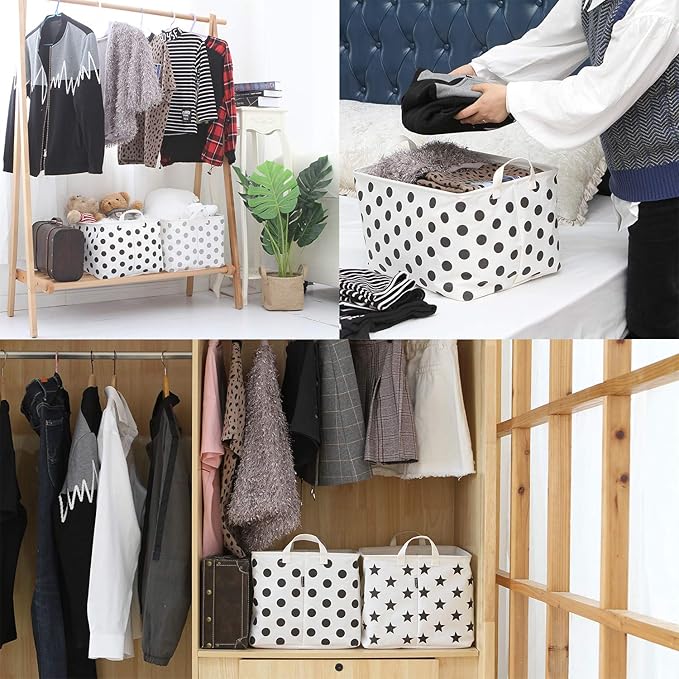 Sea Team Collapsible Canvas Fabric Storage Basket with Handles, Rectangle Waterproof Storage Bin, Box, Cube, Foldable Shelf B