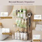 Bathroom Counter Organizer Countertop, 3 Tier Makeup Perfume Storage with Hair Dryer Rack and Toothbrush Holder, Cosmetic Tra