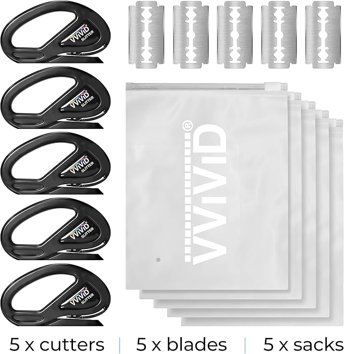 VViViD Safety Cutter, Pack of 5, for Vinyl Car Wrap, Window Film, Stationary, with 5 blades and 5 storage bags
