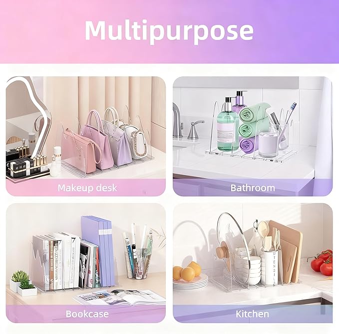 ANTOWIN 2 Pack Clear Purse Organizers for Closet, Adjustable Shelf Divider, Handbag Separators Storage Organizer, Shelf Divid