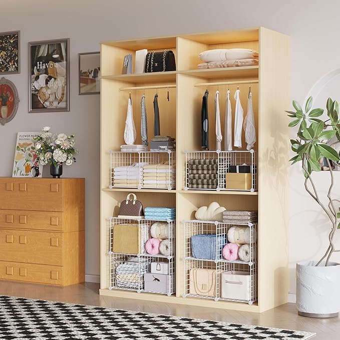 C&AHOME Wire Cube Storage, 4-Cube Storage Organizer Metal, C Grids Storage Bins Shelving, Modular Bookshelf Shelf, Closet Cab
