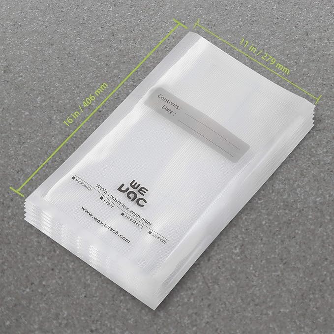 Wevac Vacuum Sealer Bags 100 Gallon 11x16 Inch for Food Saver, Seal a Meal, Weston. Commercial Grade, BPA Free, Heavy Duty, G