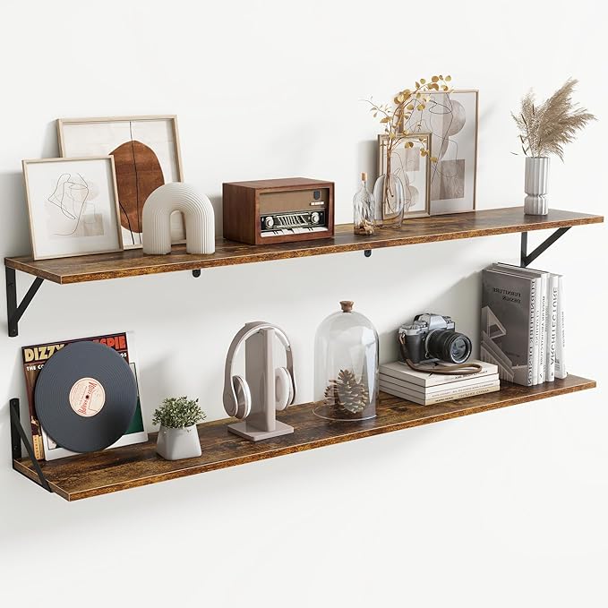 55" Long Wall Mounted Floating Shelves,8 inch Deep Floating Shelf with Metal Brackets Set of 2,Easy-to-Install Wall Decor Sto