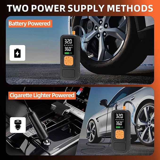 Y34 Tire Inflator Portable Air Compressor,4X Faster Inflation,10000mAh Cordless/12V DC 150PSI Air Pump for Car Tires with Digital Pressure Gauge/LED Light for Car,Motorcycle,Bike,Ball