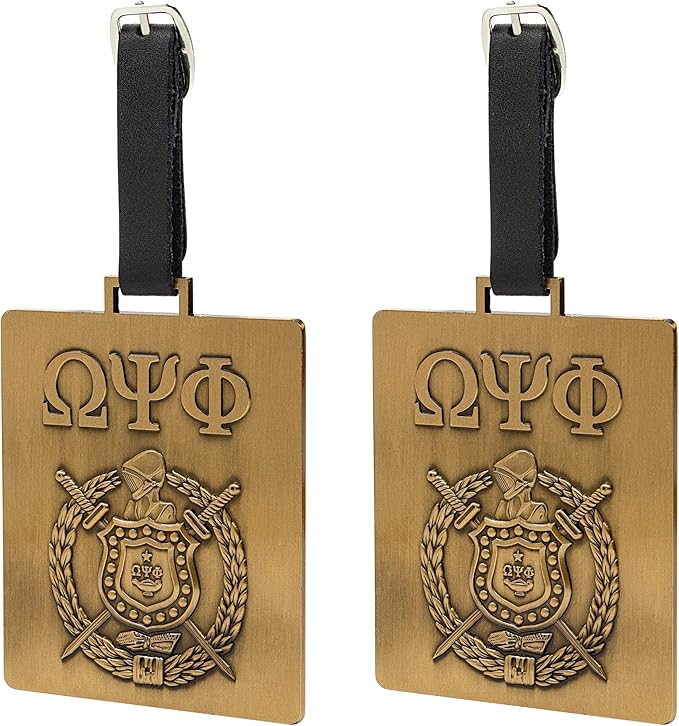 Omega Psi Phi Paraphernalia - Official Vendor - Luggage Tags - Set of 2 - Greek Letters and Shield