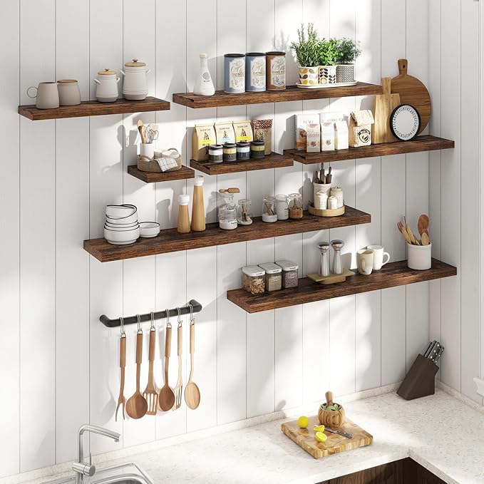 30 Inch Floating Shelves for Wall Set of 2, 8"D Wood Grain Bathroom Shelves with Invisible Brackets, Easy Install Engineered 